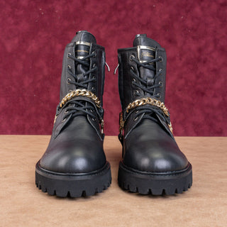 Blumarine Women Logo Chain Harness Combat Boots Size 9.5M EUR 40