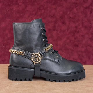 Blumarine Women Logo Chain Harness Combat Boots Size 9.5M EUR 40