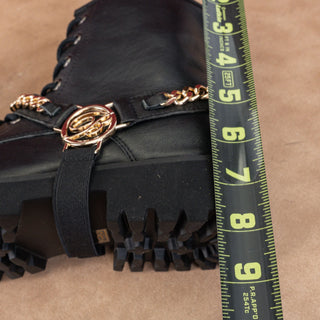 Blumarine Women Logo Chain Harness Combat Boots Size 9.5M EUR 40