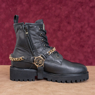Blumarine Women Logo Chain Harness Combat Boots Size 9.5M EUR 40