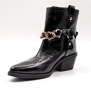 Love Moschino Wmn Western Harness Boots Black Patent Leather sz 6US EUR 36