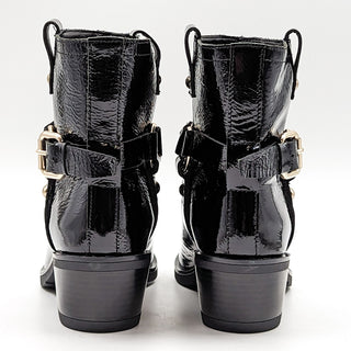 Love Moschino Wmn Western Harness Boots Black Patent Leather sz 6US EUR 36