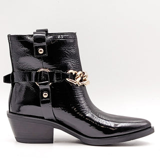 Love Moschino Wmn Western Harness Boots Black Patent Leather sz 6US EUR 36