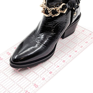 Love Moschino Wmn Western Harness Boots Black Patent Leather sz 6US EUR 36