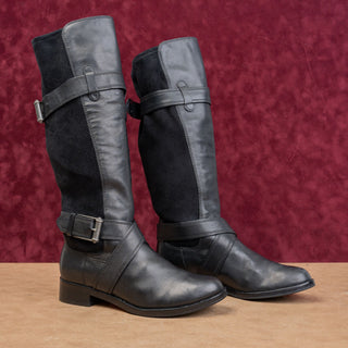 Cole Haan Women Vintage Y2K Black Leather Classic Riding Buckle Knee Boots sz 7