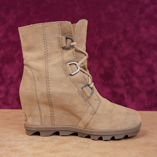 Sorel Women Joan Of Arctic Wedge II Distressed Sand Leather Ankle Boots Size 8.5