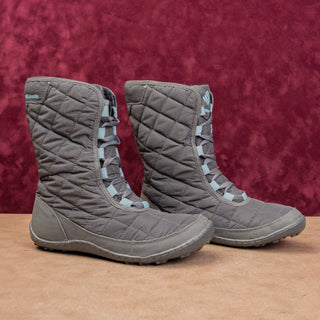 Columbia Women Crystal Grey Leather Fabric Lace-up Winter Boots sz 9
