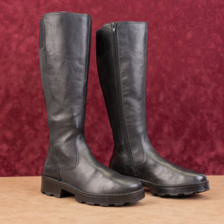 Born Women Cascade Black Leather Zip Stretch Riding Fashion Knee Boots sz 8