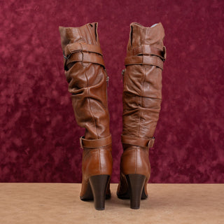Steve Madden Women Brown Leather Slouch Fashion Party Heel Knee Boots sz 7