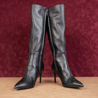 Nine West Women Cook Black Leather Wide Calf Pointy Toe Knee Boots sz 7