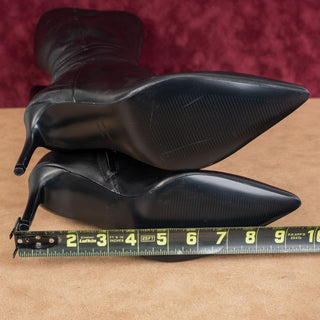 Nine West Women Cook Black Leather Wide Calf Pointy Toe Knee Boots sz 7