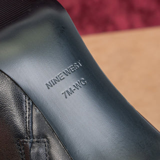 Nine West Women Cook Black Leather Wide Calf Pointy Toe Knee Boots sz 7
