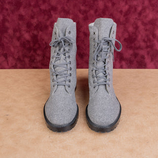 Lafayette 148 Women Finley Grey Wool Lug Warm Fashion Combat boots sz 8US EUR38