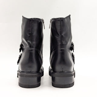 La Canadienne Women Carly Black Leather Moto Biker Buckle Ankle Boots size 9.5