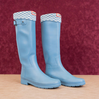 Hunter Women Original Refined Blue Rubber Rain Wellies Knee Boots sz 7