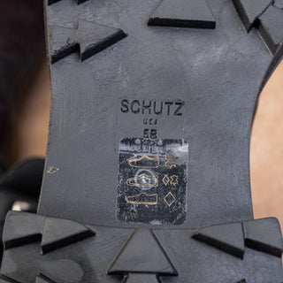 Schutz Women Moly Black Leather Lace-up Festival Combat Knee Boots sz 5