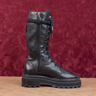 Schutz Women Moly Black Leather Lace-up Festival Combat Knee Boots sz 5
