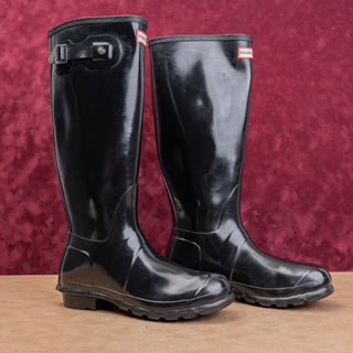 Hunter Wmn Original Tall Gloss Black Barn Farm Wellies Rubber Boots 9US EUR40