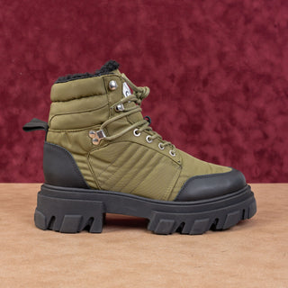 Ganni Women Cleated Olive Green Fabric Lace-up Ankle Boots sz 7-7.5US EUR38