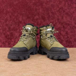 Ganni Women Cleated Olive Green Fabric Lace-up Ankle Boots sz 7-7.5US EUR38