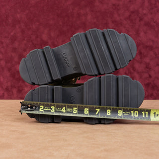 Ganni Women Cleated Olive Green Fabric Lace-up Ankle Boots sz 7-7.5US EUR38