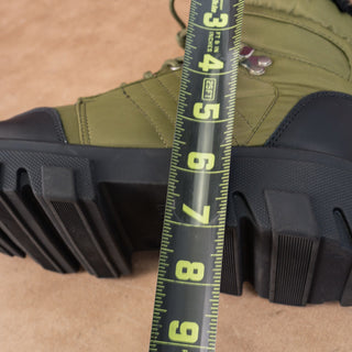 Ganni Women Cleated Olive Green Fabric Lace-up Ankle Boots sz 7-7.5US EUR38