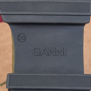 Ganni Women Cleated Olive Green Fabric Lace-up Ankle Boots sz 7-7.5US EUR38