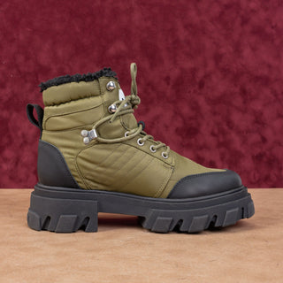 Ganni Women Cleated Olive Green Fabric Lace-up Ankle Boots sz 7-7.5US EUR38