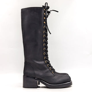 Jeffrey Campbell Wmn Tyr Black Leather Vintage Retro Square Toe Lace Boots 6.5