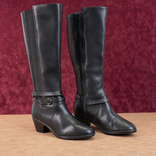 Clark Women Emily Black Leather Wide Calf Heel Fashion Boots sz 9US EUR40