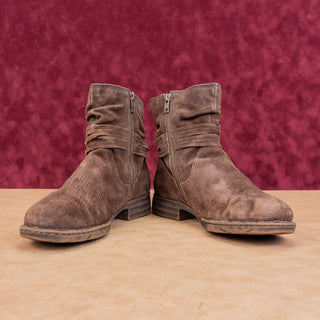 Born Women Oueva Brown Suede Zip Braided Moto Biker Ankle Boots sz 8.5