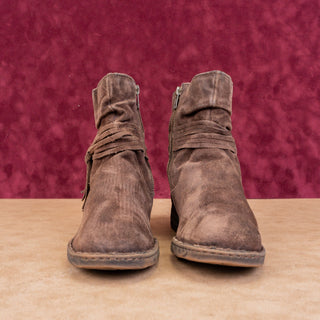 Born Women Oueva Brown Suede Zip Braided Moto Biker Ankle Boots sz 8.5