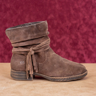 Born Women Oueva Brown Suede Zip Braided Moto Biker Ankle Boots sz 8.5