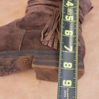 Born Women Oueva Brown Suede Zip Braided Moto Biker Ankle Boots sz 8.5