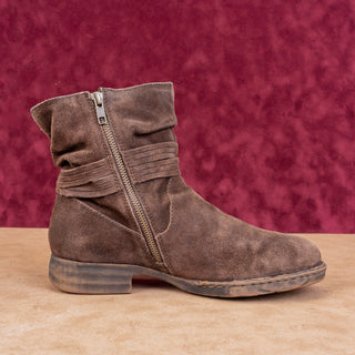 Born Women Oueva Brown Suede Zip Braided Moto Biker Ankle Boots sz 8.5