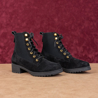 Cole Haan Women Camea Waterproof Black Suede Lug Ankle Combat Boots sz 7.5