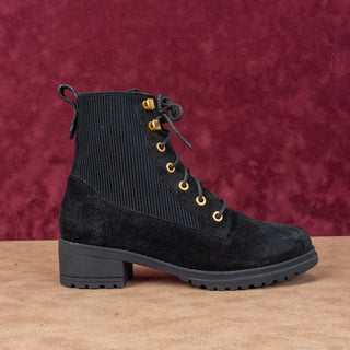 Cole Haan Women Camea Waterproof Black Suede Lug Ankle Combat Boots sz 7.5