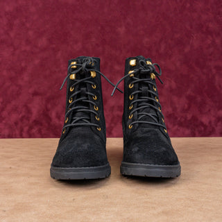 Cole Haan Women Camea Waterproof Black Suede Lug Ankle Combat Boots sz 7.5