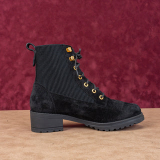 Cole Haan Women Camea Waterproof Black Suede Lug Ankle Combat Boots sz 7.5