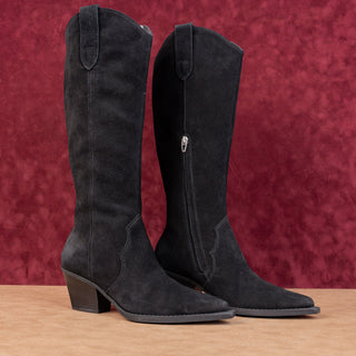 Dolce Vita Women Black Suede Western Cowboy Knee Zip Boots sz 8