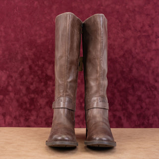 Born Women Saddler Brown Leather Wide Calf Riding Strap Knee Boots sz 9
