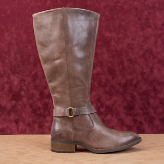 Born Women Saddler Brown Leather Wide Calf Riding Strap Knee Boots sz 9