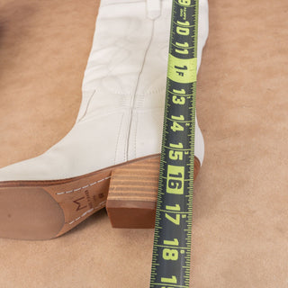 Marc Fisher Women Deania Western Cowboy White Leather Tall Knee Boots sz 6