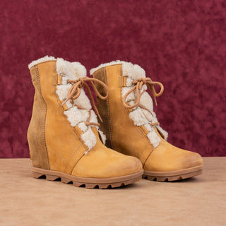 Sorel Women Joan Of Artic Wedge II Shearling Brown Nubuck Lace-up Ankle Boots sz 9.5