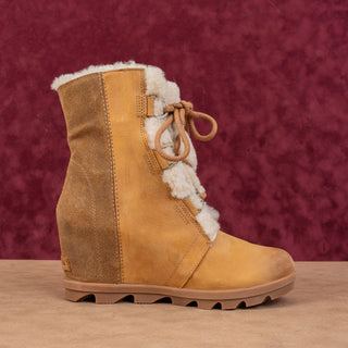 Sorel Women Joan Of Artic Wedge II Shearling Brown Nubuck Lace-up Ankle Boots sz 9.5
