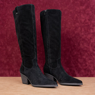 Sam Edelman Women Woods Black Suede Wide Calf Western Cowboy Boots sz 7.5