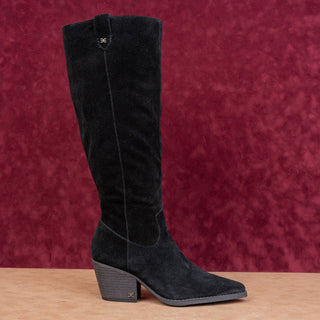 Sam Edelman Women Woods Black Suede Wide Calf Western Cowboy Boots sz 7.5