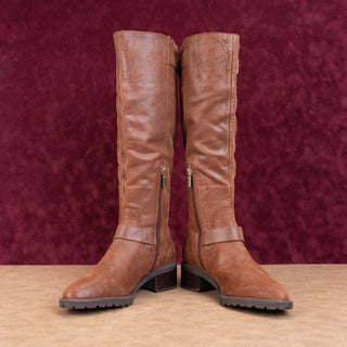 Sole Society Women Brown Leather Lug Sole Riding Buckle Knee Boots 8.5US EUR39