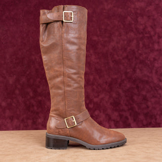 Sole Society Women Brown Leather Lug Sole Riding Buckle Knee Boots 8.5US EUR39
