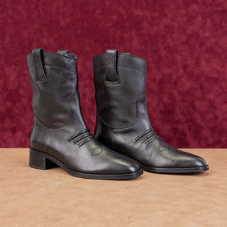 Bibi Lou Women Black Leather Cowboy Western Mid calf Boots sz 9US EUR39